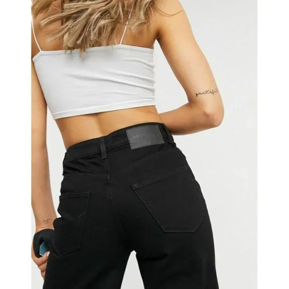 Selected Femme Kate Straight Leg Jeans With High Waist In Black NWT Size 30x32 - Picture 3 of 11